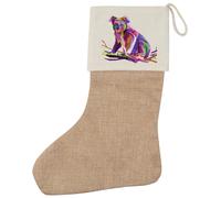 Huuraa Chaussette de Noël Koala Colorful Beige en jute - Chaussette de cheminée - Idée cadeau
