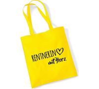 Huuraa Sac en toile « Retraitée au grand cœur » 10 litres, sac en coton jaune, idée cadeau