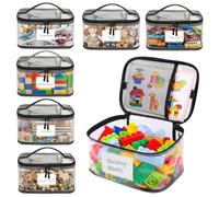 Huwaovi Lot de 6 Pochettes de Rangement PVC pour Jouets, Boite Rangement Lego avec Fermeture Éclair, Poignées et Étiquettes Nominatives, Sacs à Jouets pour Enfants, Puzzles, Blocs de Construction