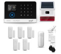 HUXGO HXA003 Système d'alarme maison WiFi + GSM 4G avec sirène sans fil, système d'alarme avec 1x capteur de mouvement et 5x capteurs de porte et fenêtre, système d'alarme pour appartement, maison, bu