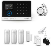 HUXGO HXA003 : Système d'alarme domestique WiFi + GSM avec 3 détecteurs de mouvement et 1 détecteur de porte/fenêtre. Système d'alarme pour appartement, maison ou garage