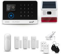 HUXGO HXA003 Système d'alarme maison WiFi + GSM 4G avec sirène sans fil, système d'alarme avec 1x capteur de mouvement et 3x capteur porte/fenêtre, système d'alarme pour appartement, maison, bureau, T