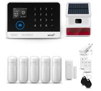 HUXGO HXA003 Système d'alarme maison WiFi + GSM 4G LTE avec sirène sans fil, système d'alarme avec 5x capteur de mouvement et 1x capteur porte/fenêtre, système d'alarme pour appartement, maison, garag