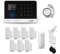 HUXGO HXA003 Système d'alarme maison WiFi + GSM 4G avec sirène, système d'alarme avec 1x capteur de mouvement et 7x capteur porte/fenêtre, système d'alarme pour appartement, maison, bureau, Tuya Smart