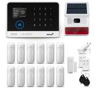 HUXGO HXA003 Système d'alarme maison WiFi + GSM 4G LTE avec sirène sans fil, système d'alarme avec 12x capteur de mouvement et 1x capteur porte/fenêtre, système d'alarme pour appartement, maison, gara