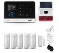 HUXGO HXA003 Système d'alarme maison WiFi + GSM 4G LTE avec sirène sans fil, système d'alarme avec 5x capteur de mouvement et 1x capteur porte/fenêtre, système d'alarme pour appartement, maison, garag