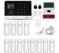 HUXGO HXA003 WLAN + GSM 4G LTE système d'alarme sans fil avec 12 capteurs de mouvement + sirène sans fil, alarme pour bureau, maison, appartement, contrôle par téléphone portable, TUYA