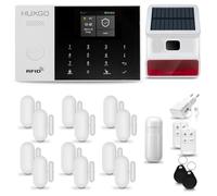 HUXGO HXA005 Système d'alarme maison WiFi GSM 4G avec sirène radio, système d'alarme avec capteur de mouvement et 12xcapteur de porte/fenêtre, Tuya App