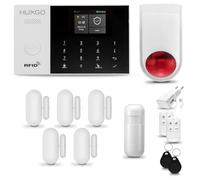 HUXGO® HXA005 Alarme Maison sans Fil WiFi + GSM 4G avec Sirène exterieure sans Fil | Système d'alarme avec 1x détecteur de Mouvement, 5X capteurs de Porte | Kit sécurité Maison, Appartement, Garage