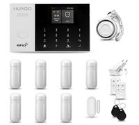 HUXGO® HXA005 Système d'alarme Maison WiFi + GSM 4G avec Sirène | Alarme Maison avec capteur de fenêtre sans Fil, 7X détecteurs de Mouvement | Kit d'alarme Anti Intrusion pour Appartement, Garage