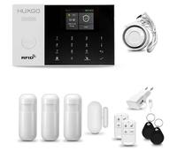 HUXGO HXA005 Système d'alarme maison WiFi GSM 4G avec sirène radio, avec 3 capteurs de mouvement et capteur porte/fenêtre, système d'alarme sans fil