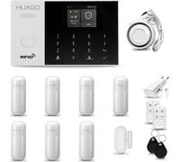HUXGO HXA005 Système d'alarme maison WiFi+GSM 4G avec sirène radio, système d'alarme avec 7x capteur de mouvement et 1x capteur porte/fenêtre, système d'alarme pour appartement, maison