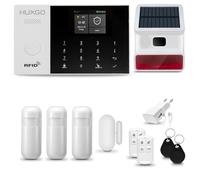 HUXGO® HXA005 Système d'alarme Maison WiFi + GSM 4G avec Sirène Solaire Radio | Kit Alarme avec 1x capteur de fenêtre, 3X détecteurs de Mouvement | Sécurité de la Maison Intelligente avec alertes SMS