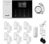 HUXGO HXA005 Système d'alarme maison WiFi + GSM 4G avec sirène, système d'alarme avec 1x capteur de mouvement et 12x capteur porte/fenêtre, système d'alarme pour appartement, maison, garage, Tuya Smar