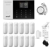 HUXGO HXA005 Système d'alarme maison WiFi+GSM 4G mt sirène, système d'alarme avec 12x capteur de mouvement et 1x capteur porte/fenêtre, système d'alarme pour appartement, maison