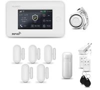 HUXGO HXA006 : Système d'alarme domestique WiFi + GSM 4G avec sirène, comprenant 1 détecteur de mouvement et 5 détecteurs d'ouverture de portes et fenêtres. Idéal pour sécuriser un appartement ou un g
