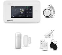 HUXGO HXA006 : Système d'alarme domestique WiFi + GSM 4G avec sirène. Système d'alarme comprenant 1 détecteur de mouvement et 1 détecteur d'ouverture de porte/fenêtre. Idéal pour sécuriser un appartem