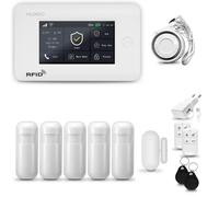 HUXGO HXA006 : Système d'alarme domestique WiFi + GSM 4G avec sirène. Système d'alarme comprenant 5 détecteurs de mouvement et 1 détecteur de porte/fenêtre, idéal pour les appartements et les maisons