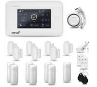 HUXGO HXA006 : Système d'alarme domestique WiFi + GSM 4G avec sirène. Système d'alarme comprenant 7 détecteurs de mouvement et 7 détecteurs d'ouverture de portes et fenêtres, idéal pour les appartemen