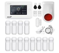 HUXGO HXA006 Système d'alarme sans fil avec 12 détecteurs de mouvement + sirène radio supplémentaire, Deux modules : WLAN + GSM TUYA Smart Application Alertes SMSpar téléphone Langue FRANÇAIS