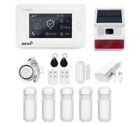 HUXGO HXA006 Système d'alarme sans fil avec 5 détecteurs de mouvement et deuxième sirène sans fil Modules : WLAN + GSM 4G LTE TUYA Application intelligente Alertes SMSdepuis le téléphone Langue FRANÇA