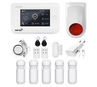 HUXGO HXA006 Système d'alarme sans fil avec 5 détecteurs de mouvement + sirène radio supplémentaire, Deux modules : WLAN + GSM TUYA Smart Application Alertes SMSpar téléphone Langue FRANÇAIS