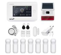 HUXGO HXA006 Système d'alarme sans fil avec 7 détecteurs de mouvement et deuxième sirène sans fil Modules : WLAN + GSM 4G LTE TUYA Application intelligente Alertes par SMSdepuis le téléphone Langue FR