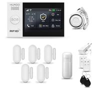 HUXGO HXA007 Système d'alarme maison WiFi + GSM 4G avec sirène, système d'alarme avec 1x capteur de mouvement et 5x capteur porte/fenêtre, système d'alarme pour appartement, maison, garage, Tuya Smart