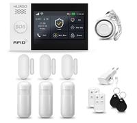 Système d'alarme HUXGO HXA007 pour la maison, avec connexion WiFi et GSM 4G, incluant une sirène, ainsi que 3 détecteurs de mouvement et 3 détecteurs d'ouverture de portes et fenêtres, idéal pour les 