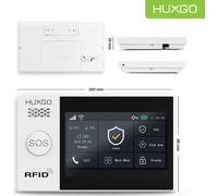 HUXGO HXA007 Système d'alarme maison WiFi + GSM 2G avec sirène sans fil, système d'alarme avec 1x capteur de mouvement et 7x capteurs porte/fenêtre, système d'alarme pour appartement, maison, garage, 