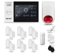 HUXGO HXA007 Système d'alarme maison WiFi + GSM 2G avec sirène sans fil, système d'alarme avec 1x capteur de mouvement et 12x capteur porte/fenêtre, système d'alarme pour appartement, maison, garage, 