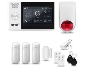 HUXGO HXA007 Système d'alarme maison WiFi + GSM 2G avec sirène sans fil, système d'alarme avec 3x capteur de mouvement et 1x capteur porte/fenêtre, système d'alarme pour appartement, maison, garage, T