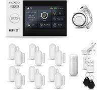 HUXGO HXA007 Système d'alarme maison WiFi + GSM 2G avec sirène, système d'alarme avec 1x capteur de mouvement et 12x capteur porte/fenêtre, système d'alarme pour appartement, maison, garage, Tuya Smar