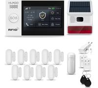 HUXGO HXA007 Système d'alarme maison WiFi + GSM 4G avec sirène sans fil, système d'alarme avec 1x capteur de mouvement et 9x capteur porte/fenêtre, système d'alarme pour appartement, maison, garage, T
