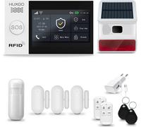 HUXGO HXA007 Système d'alarme maison WiFi + GSM 4G avec sirène sans fil, système d'alarme avec 1x capteur de mouvement et 3x capteur porte/fenêtre, système d'alarme pour appartement, maison, garage, T