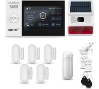 HUXGO HXA007 Système d'alarme maison WiFi + GSM 4G avec sirène sans fil, système d'alarme avec 1x capteur de mouvement et 5x capteur porte/fenêtre, système d'alarme pour appartement, maison, garage, T