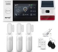 HUXGO HXA007 Système d'alarme maison WiFi + GSM 4G avec sirène sans fil, système d'alarme avec 3x capteur de mouvement et 3x capteur porte/fenêtre, système d'alarme pour appartement, maison, garage, T