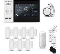 HUXGO HXA007 Système d'alarme maison WiFi + GSM 4G avec sirène, système d'alarme avec 1x capteur de mouvement et 7x capteur porte/fenêtre, système d'alarme pour appartement, maison, garage, Tuya Smart