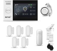 HUXGO HXA007 Système d'alarme maison WiFi + GSM 4G avec sirène, système d'alarme avec 1x capteur de mouvement et 5x capteur porte/fenêtre, système d'alarme pour appartement, maison, garage, Tuya Smart