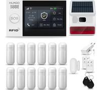 HUXGO HXA007 Système d'alarme maison WiFi + GSM 4G LTE avec sirène sans fil, système d'alarme avec 12x capteur de mouvement et 1x capteur porte/fenêtre, système d'alarme pour appartement, maison, gara