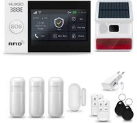 HUXGO HXA007 Système d'alarme maison WiFi + GSM 4G LTE avec sirène sans fil, système d'alarme avec 3x capteur de mouvement et 1x capteur porte/fenêtre, système d'alarme pour appartement, maison, garag