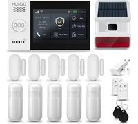HUXGO HXA007 Système d'alarme maison WiFi + GSM 4G LTE avec sirène sans fil, système d'alarme avec 5x capteur de mouvement et 5x capteur porte/fenêtre, système d'alarme pour appartement, maison, garag