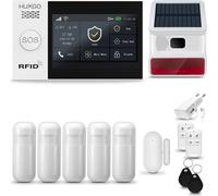 HUXGO HXA007 Système d'alarme maison WiFi + GSM 4G LTE avec sirène sans fil, système d'alarme avec 5x capteur de mouvement et 1x capteur porte/fenêtre, système d'alarme pour appartement, maison, garag