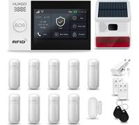 HUXGO HXA007 Système d'alarme maison WiFi + GSM 4G LTE avec sirène sans fil, système d'alarme avec 9x capteur de mouvement et 1x capteur porte/fenêtre, système d'alarme pour appartement, maison, garag