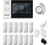 HUXGO HXA007 Système d'alarme maison WiFi + GSM 4G LTE avec sirène, système d'alarme avec 12x capteur de mouvement et 1x capteur porte/fenêtre, système d'alarme pour appartement, maison, garage, Tuya 