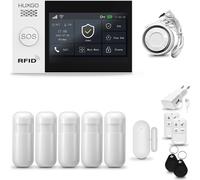 HUXGO HXA007 Système d'alarme maison WiFi + GSM 4G LTE avec sirène, système d'alarme avec 5x capteur de mouvement et 1x capteur porte/fenêtre, système d'alarme pour appartement, maison, garage, Tuya S