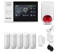HUXGO® HXA007 Système d'alarme Maison WiFi + GSM avec Sirène Radio | Kit Alarme avec 1x capteur de fenêtre, 5X détecteurs de Mouvement | Sécurité de la Maison avec alertes SMS