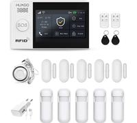 HUXGO HXA007 WLAN + GSM Système d'alarme sans fil avec 4 capteurs de mouvement Alarme pour bureau maison appartement garage Contrôle par téléphone portable TUYA Smart Application Notifications par SMS
