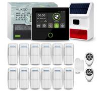 Kit de système d'alarme HUXGO Wi-Fi + GSM 4G avec sirène solaire, 12 détecteurs de mouvement et 1 capteur de porte, HXA502 B