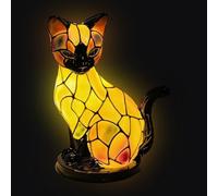 Huxibai Lampe De Bureau Chat - Veilleuse LED Au Style Rétro Avec Effet 3D En Résine - Figurine Féline Lumineuse Décorative | Pour Bureau Chambre Salon Fête Décor Noël Cheminée Bar